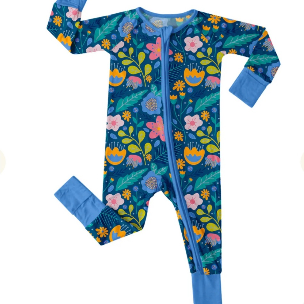Little Sleepies Folk Floral Convertible Zippered Romper & Bow